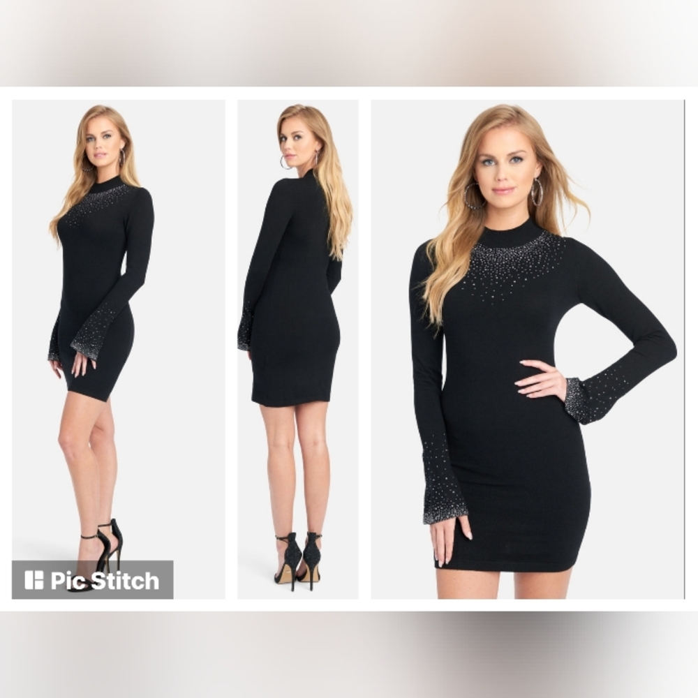 NWT Bebe Black Turtleneck Sweater Mini Party Dress XL